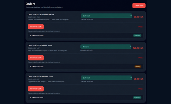 3D printing orders managed in SpoolHive
